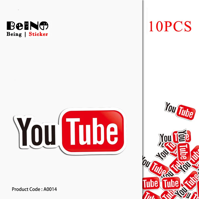 

10PCS Youtube Logo Sticker Video Website Cool Waterproof Suitcase Laptop Guitar Luggage Skateboard Bicycle Toy Lovely Stickers
