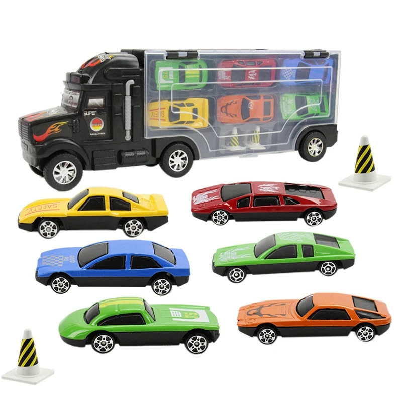 

9 Pieces / Set Of Portable Children's Mini Big Truck Toy Non-Toxic Plastic Car Model Toy Container Truck Storage Cart Model To