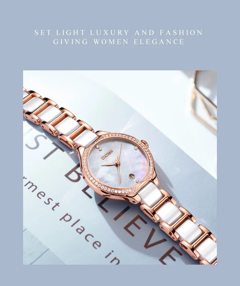 Модные женские наручные часы с бриллиантами DOM G-1271G-7M керамика ремешок для часов Топ люксовый бренд женское платье Женева кварцевые часы