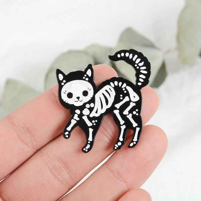 Инь Ян кошка призрак блеск Скелет кошка босс кружка черно-белый эмалированный булавка пряжка мультфильм на заказ брошь сумка аксессуары для одежды