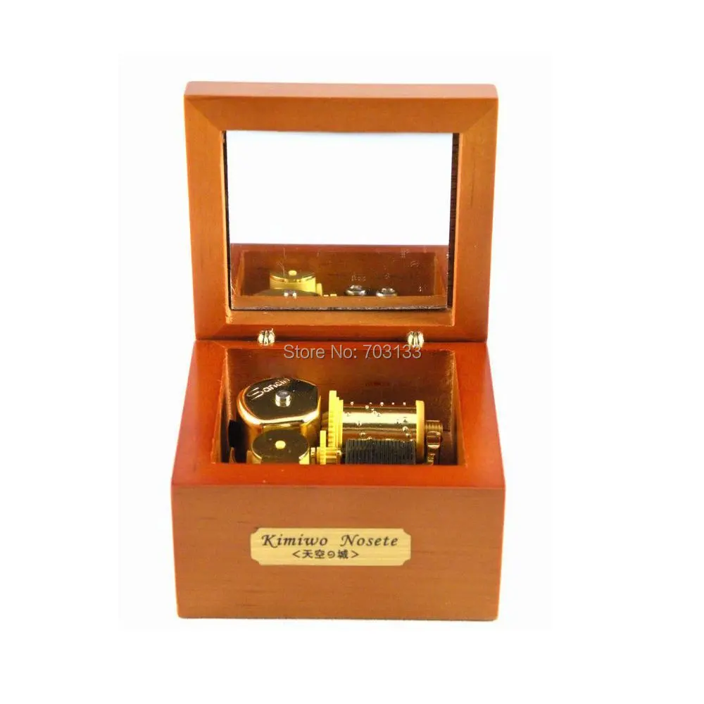 18 Note Wind up Wooden pink Musical Box Play Edelweiss,Gold Movement
