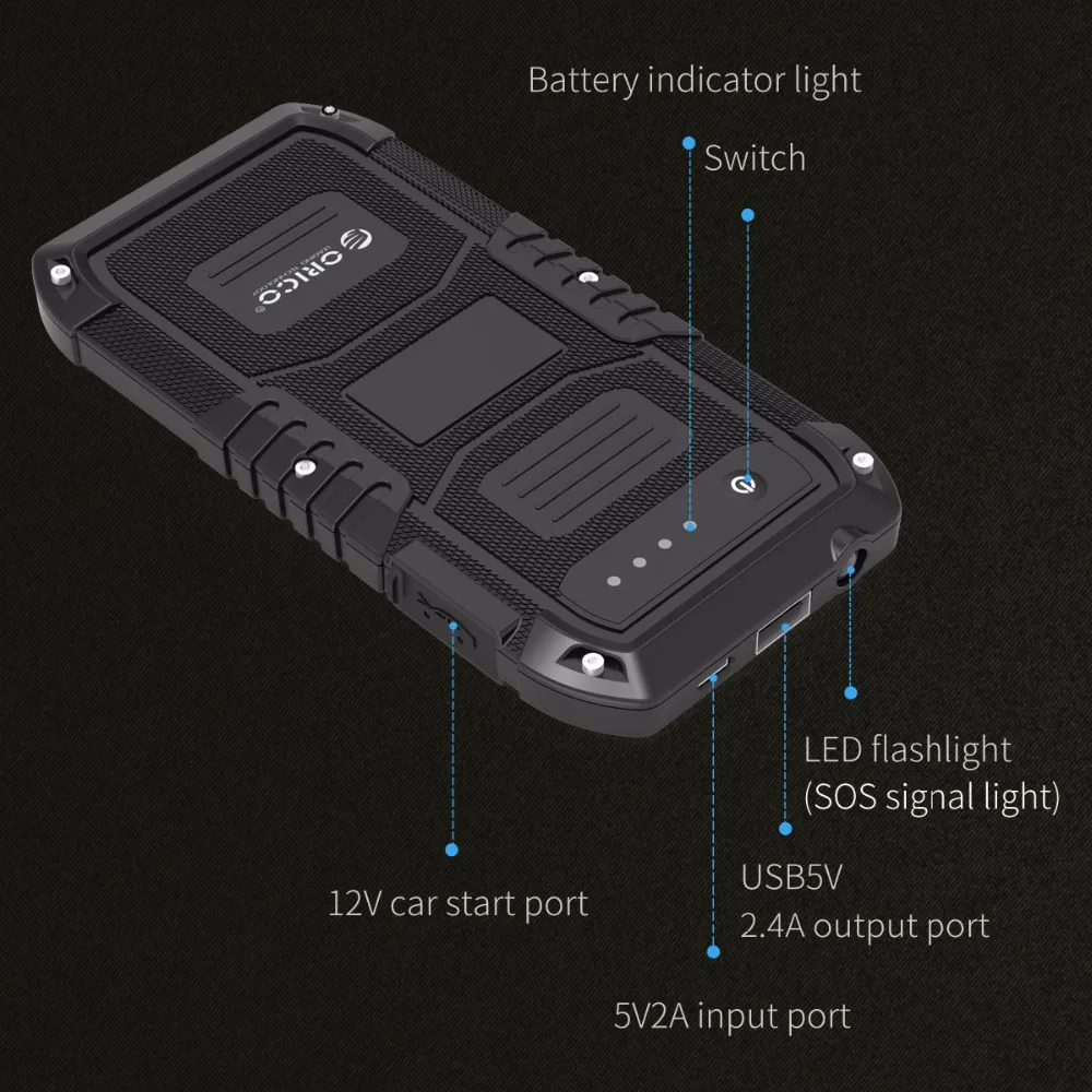 ORICO Multi-Function Car Emergency Battery Charger Mini Portable Mobile Power Bank 4000mAh Booster Starting Power Bank