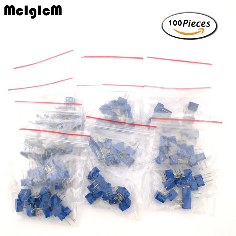 

Trimpot Trimmer potentiometers Assorted Kit Single-Turn 3362P 100ohm-1Mohm ,variable resistor 10values*10pc=100pcs