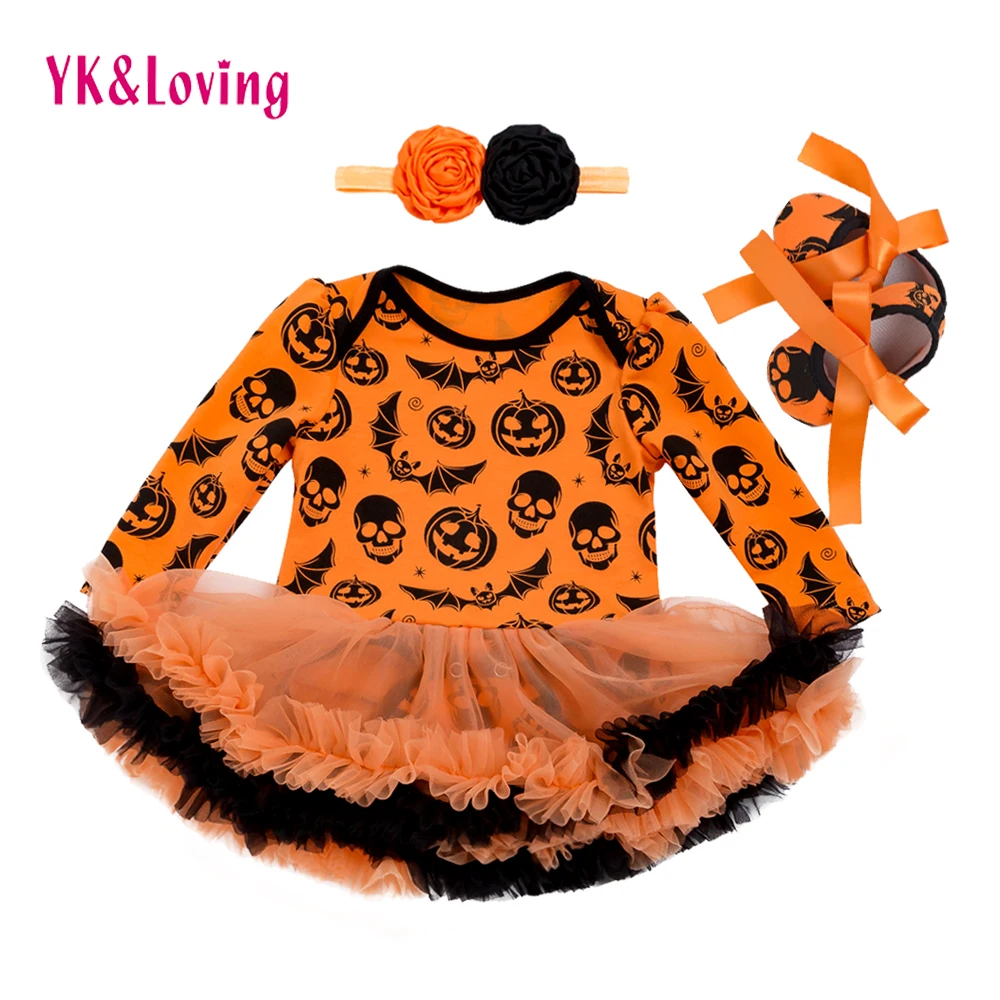 

Halloween Baby Girl Clothing for Kids Romper Cotton Long Sleeve Toddler Skull Pumpkin Jumpsuit Tutu Dress Costumes 2017 Popular