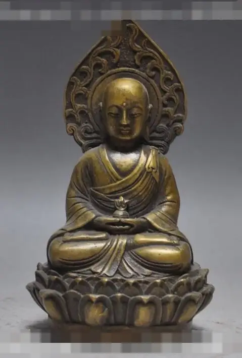 

S01299 5"chinese buddhism bronze Buddhist monk seat lotus flower Amitabha buddha statue (B0328)