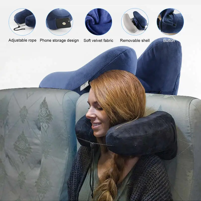 Travel Inflatable Neck Pillow Portable Foldable Head Support Soft