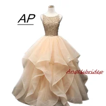 Angelsbridep очаровательное бальное платье цвета шампанского бальное платье с v-образным вырезом сзади и бисером на тонких бретелях Vestidos De 15 платья для вечеринок