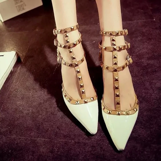 rivets pointed toe sexy high heels gladiator pumps ankle strap sandals women shoes spring summer Ladies woman 3267 |