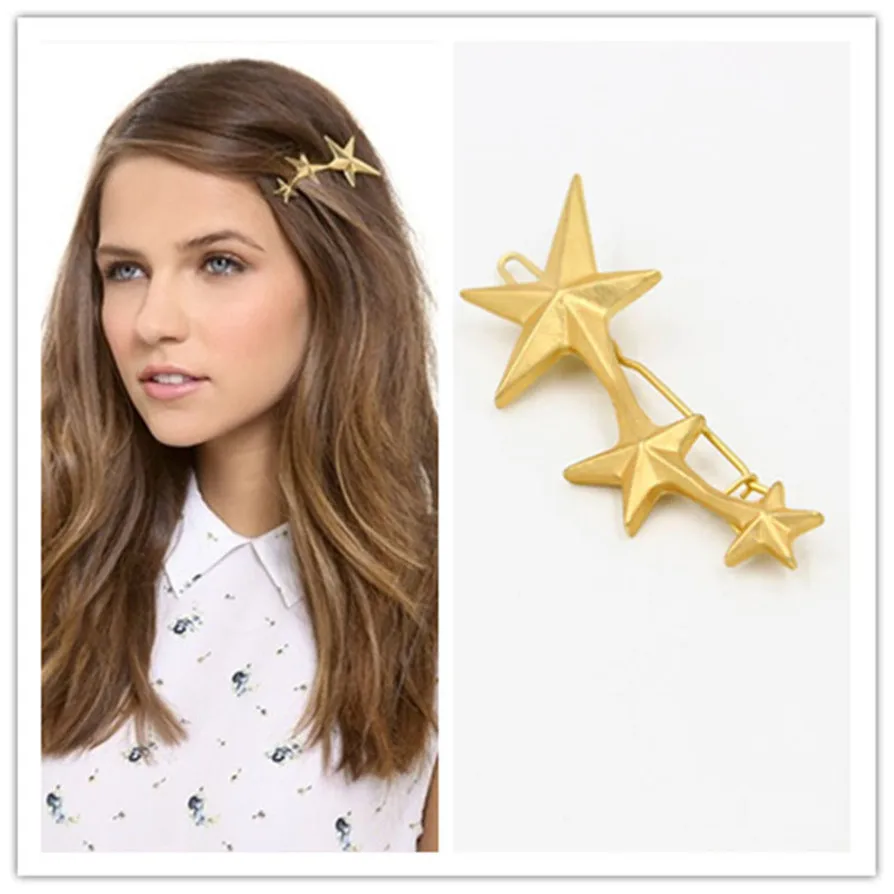 

Gold Color Hairwear Hot New New Korean Three Gold Stars Hairpin Side Clip Hair Accessories High Quality Drop Shipping jc28