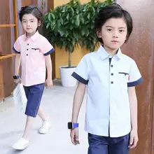 Детская одежда летняя хлопковая рубашка для мальчиков детская рубашка с короткими рукавами для мальчиков модные детские рубашки для детей от 4 до 14 лет с отложным воротником