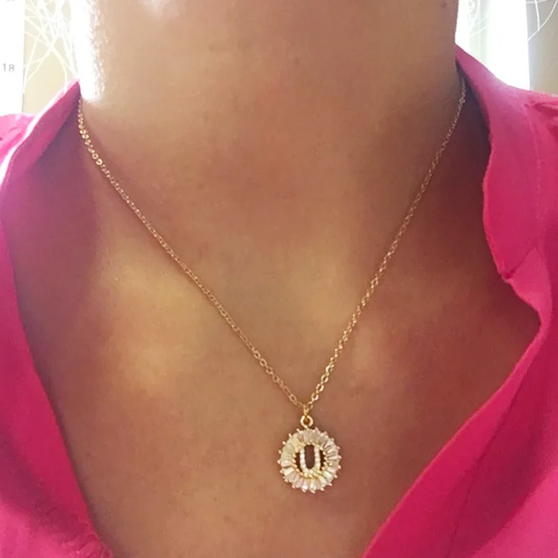 

Cubic Zirconia Necklace For Girl Women Name Alphabet Initial Letter Pendants Necklace Choker Chain Personalized Colar Jewelry Z4