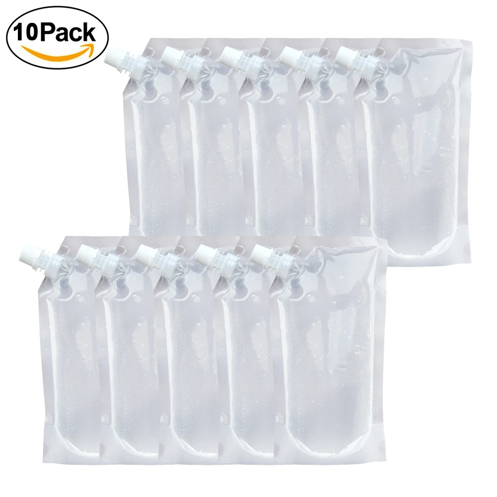 

10pcs Plastic Water With Funnel Leakproof Juice Container Liquor Pouch Flask Bags Clear Drinking Pouch Flasks Foldable