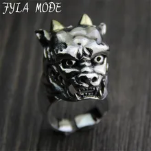 FYLA MODE Halloween Devil Skull Head Ring S925 Sterling Silver Jewelry Gothic Azrael Motor Biker Men Ring 26mm Width 31G PBG063