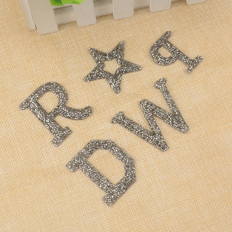 

5pcs DIY 3D Alphabet combination black diamond hotfix rhinestone motifs iron on sheet transfer patches applique for clothing hat