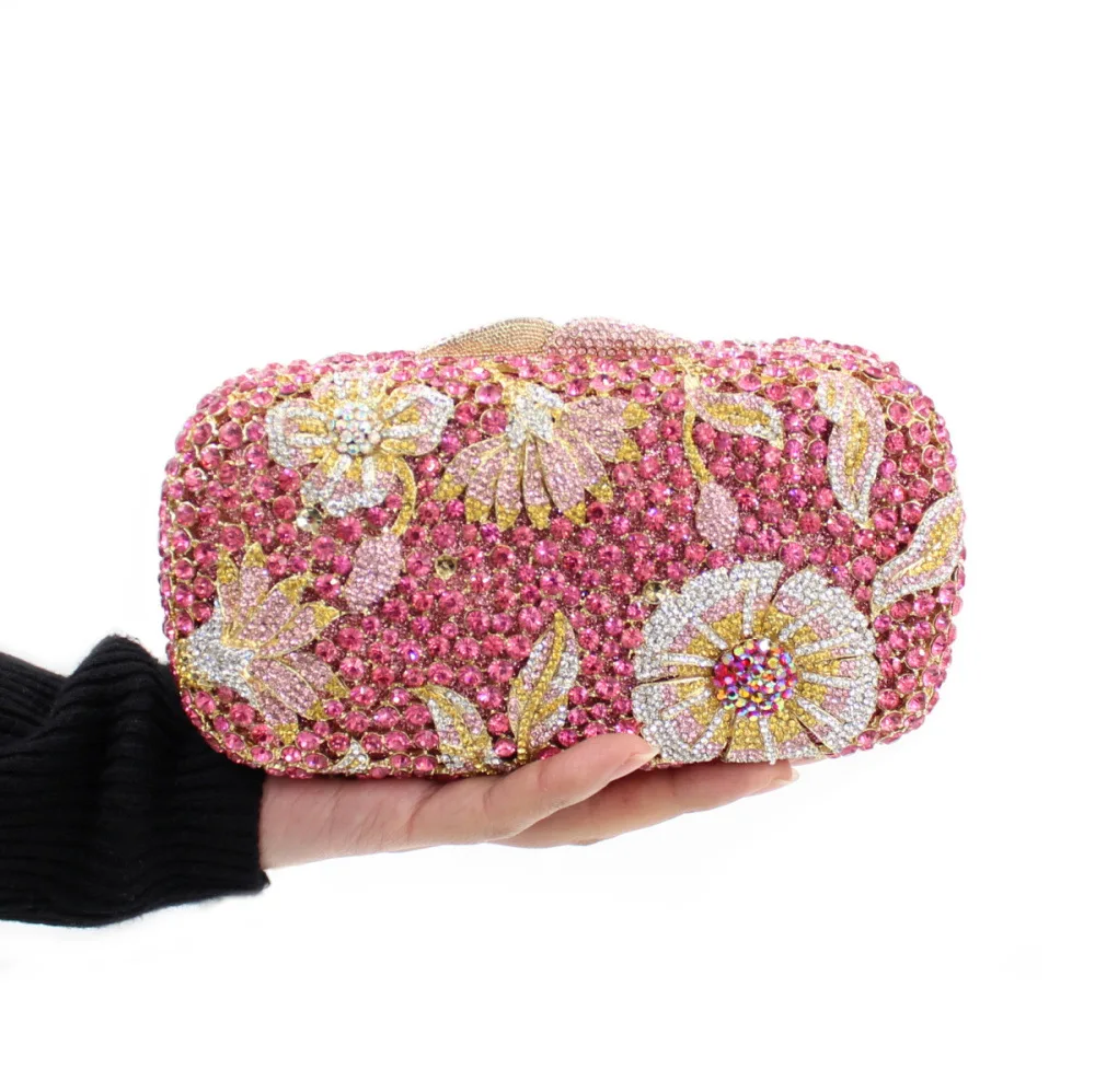 2017 New Single Shoulder Handbag Luxury Crystal Diamonds Flower Bride