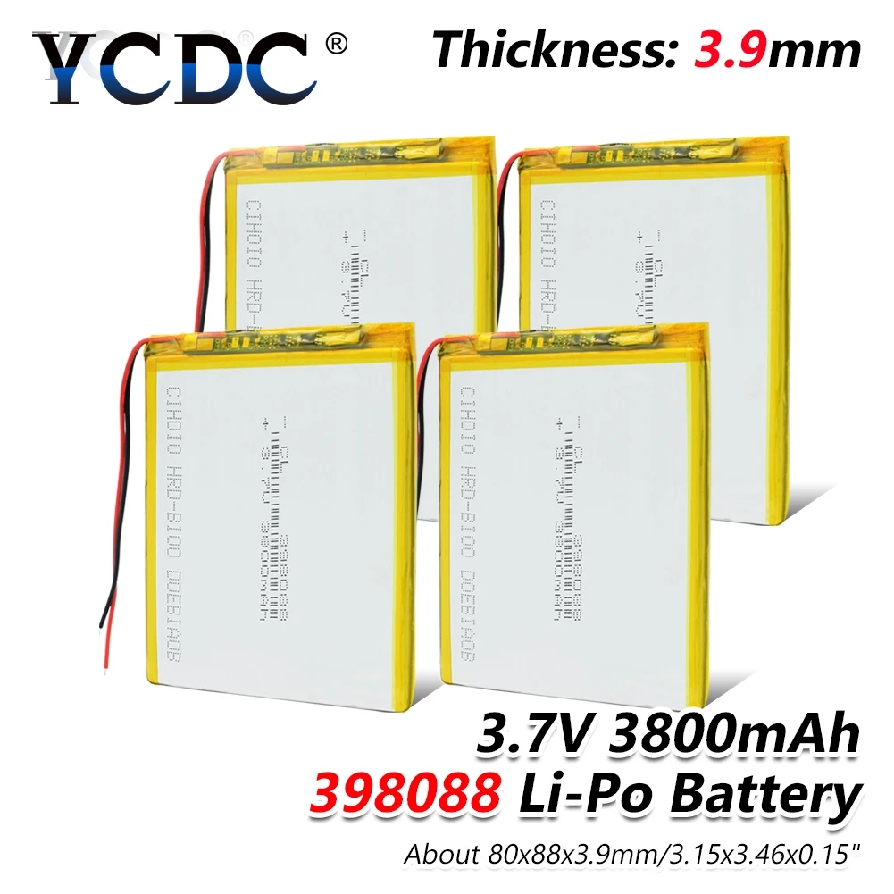 1/2/4 шт 3 7 V 3800mAh литий полимерный аккумулятор Батарея 398088 для DVD планшет PDA MIDTablet gps
