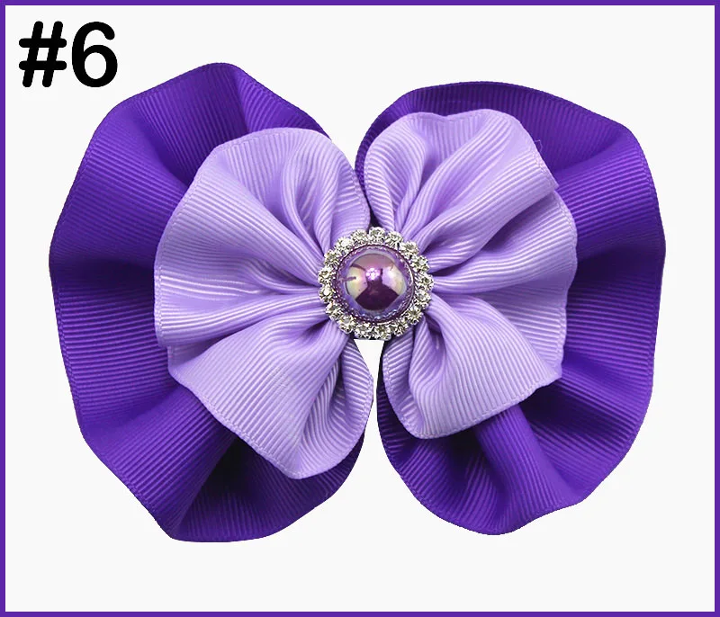 

free shipping 24pcs 5-5.5'' round rhinestone hair bows girl baby hair bows fashion girl accessories big pearl hair bows