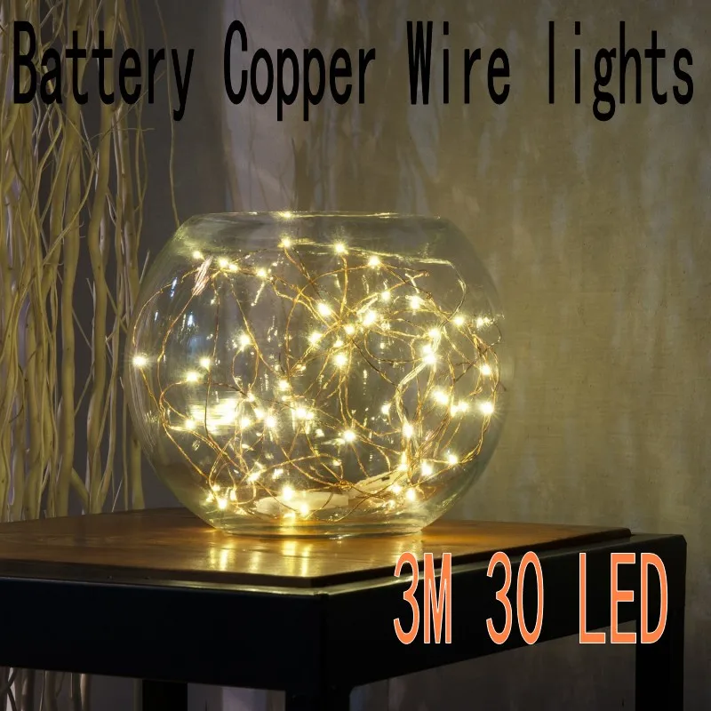 [2 Set] 30 LEDs Copper Wire lights 9.8Ft/3M string lights AA Battery