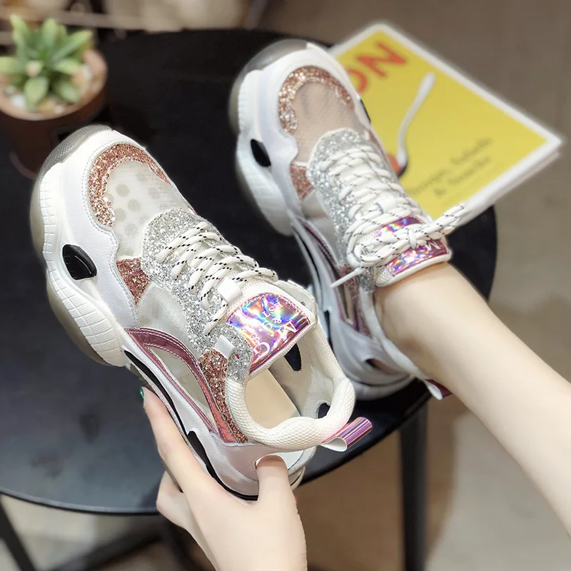 

2019 autumn new fashion simple color matching breathable casual shoes women mesh openwork breathable flat shoes