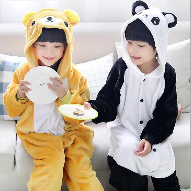 Детские пижамы; теплые пижамы с рисунком панды для девочек и мальчиков; пижамы с милым медведем для детей; мягкая одежда для сна с длинными рукавами для девочек; фланелевые детские пижамы