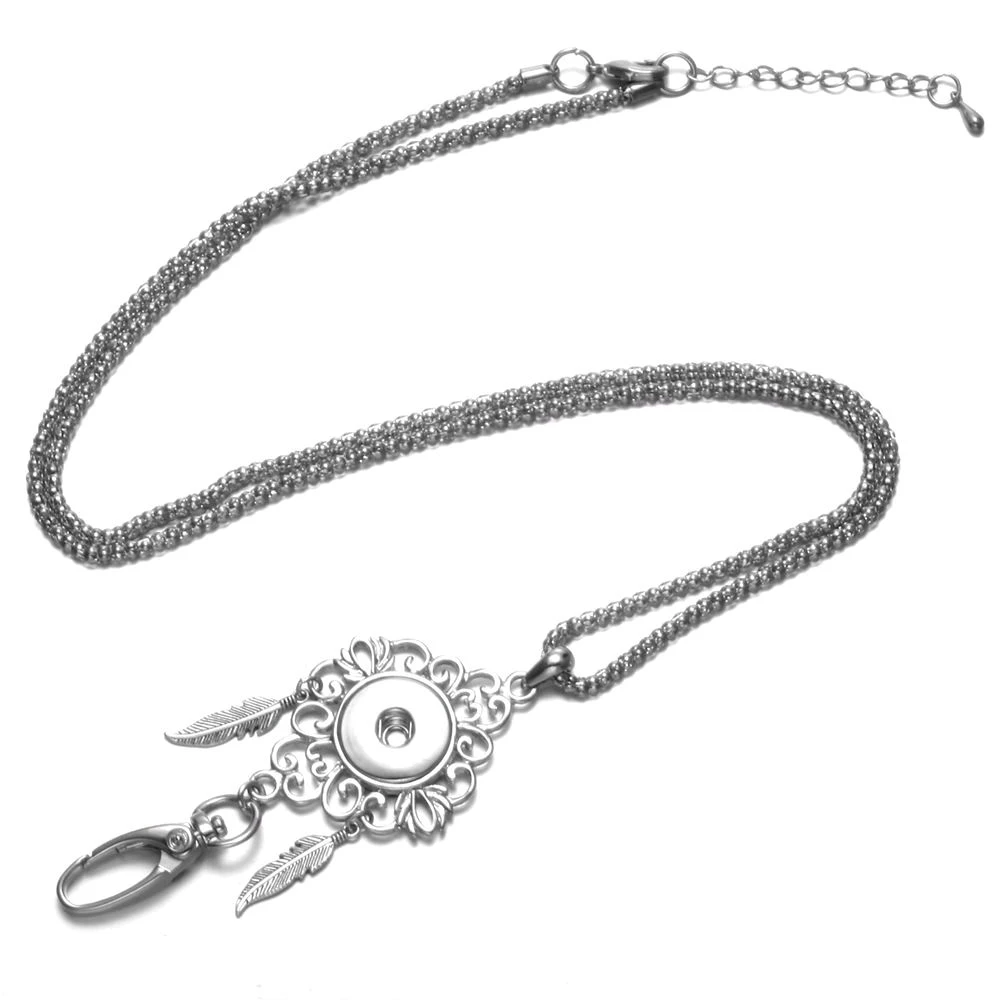 Round Shape Working ID Holder Lanyard Snaps Pendant Necklace 18mm Snap Button Jewelry For XL0089|snap necklace|pendant necklacesnap jewelry necklaces