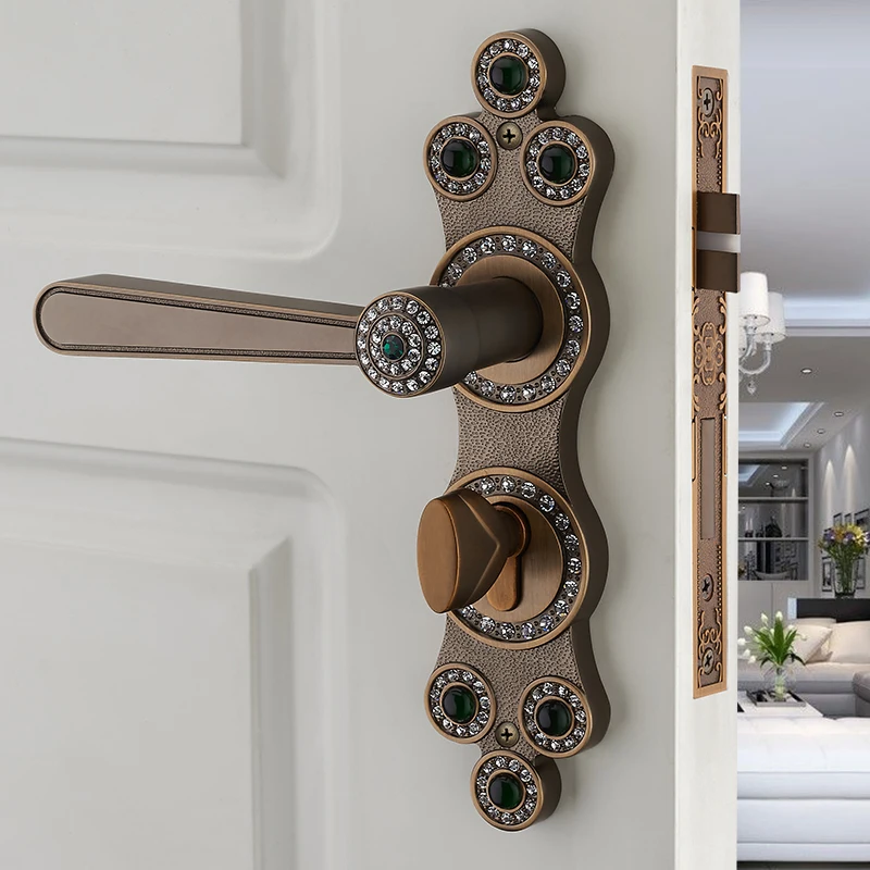 Euro antique luxury Diamond archaize bed room handle lock antique brass crystal wood door lock 2 latchs indoor handle lock Euro antique luxury Diamond archaize bed room handle lock antique brass crystal wood door lock 2 latchs indoor handle lock