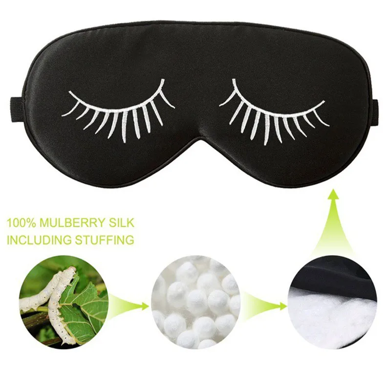 Шелковая маска для сна глаз с вышивкой обычная черная ресницы B61|eye shade|silk sleep maskblack