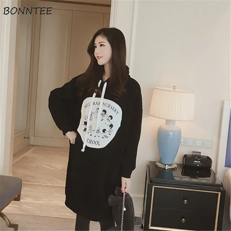 Hoodies Women 2019 Winter Hooded Printing Thicker Plus Velvet Warm Hoodie Womens Korean Harajuku Lo