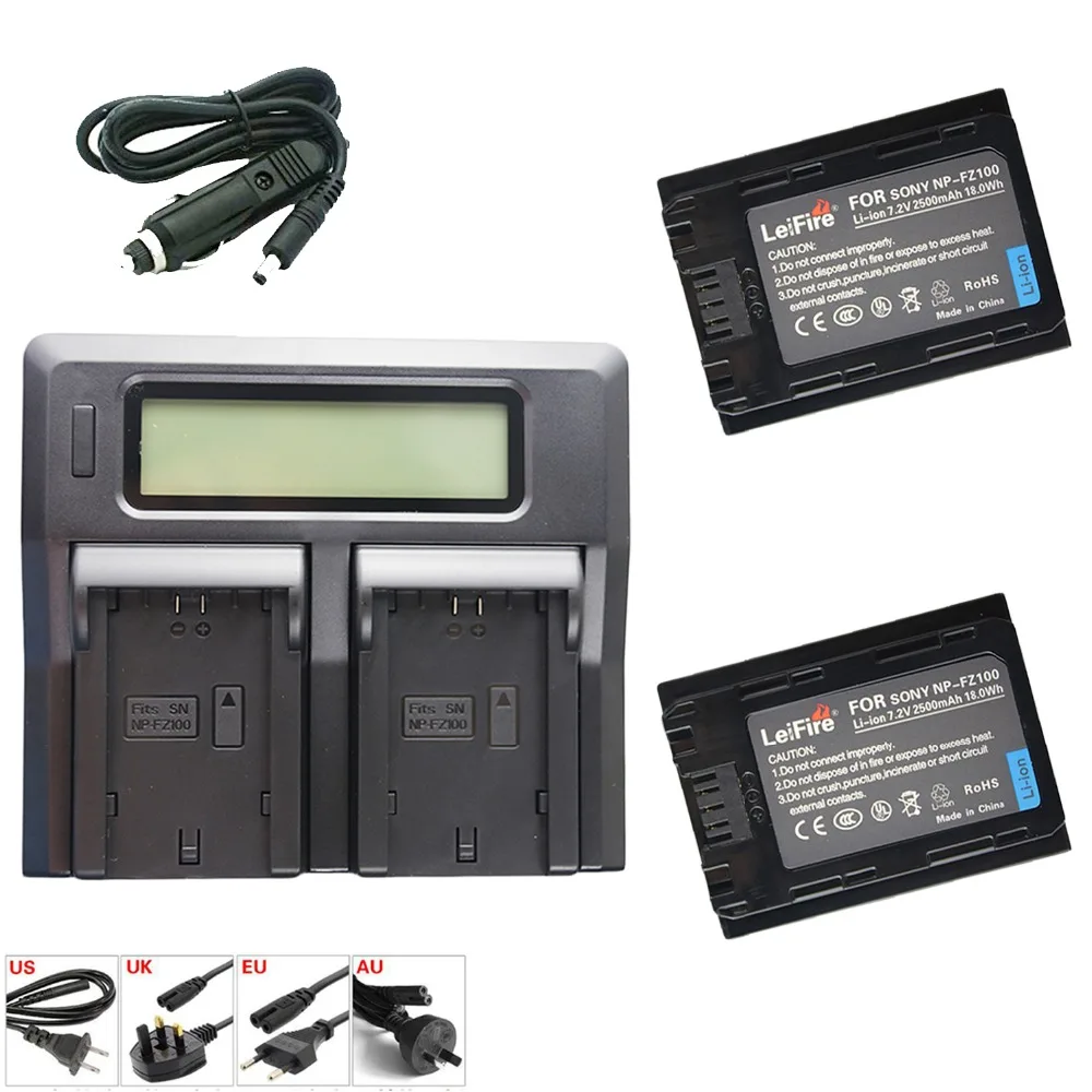 

2pcs NPFZ100 np fz100 NP-FZ100 battery+LCD Dual Charger for SONY ILCE-9 A7m3 a7r3 A9/A9R 7RM3 BC-QZ1 Alpha 9 9S 9R