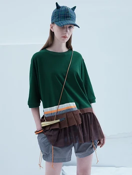 

IRINAY175 2019 ss collection original design tulle patchwork oversized t shirt women top
