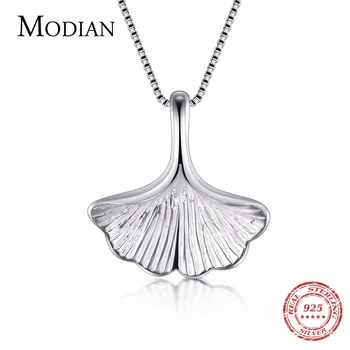 

Modian Top Quality Pure 925 Sterling Silver Fashion Shell Shape Necklace For Girls Vogue Ginkgo biloba Pendant Party Jewelry