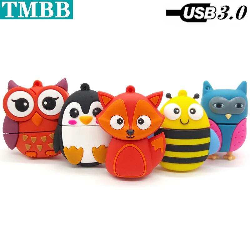 USB 3 0 мультяшный usb флеш накопитель 256 ГБ пчела/пингвин/лиса/красная сова флэш 64 32 16