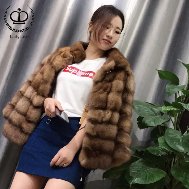 

2018 New Arrival Real Sable Fur Coat Stand Collar Luxury Mink Fur Coat Winter Fashion Overcoat With Real Fur Jacket Mink MKW-200