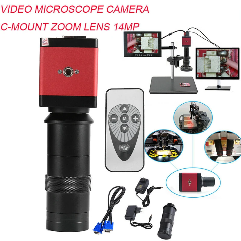 

New VGA Digital Video Industrial Microscope Camera EU/US Plug 14MP 1080P HD HDMI With C-shaped Mounting Lens