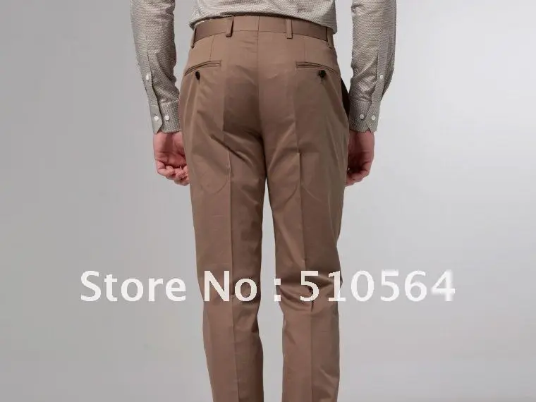 Хлопковый Повседневный тонкий костюм на заказ, мужской пиджак с двумя пуговицами, брюки с плоской передней частью, темно-хаки повседневный костюм