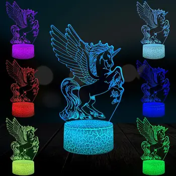 

Novelty Cartoon Fly Wing Unicorn 3D Lamp LED Night Light Gift Bedroom Decor Multicolor Luminaria Kid Table Bedside Lava Crack