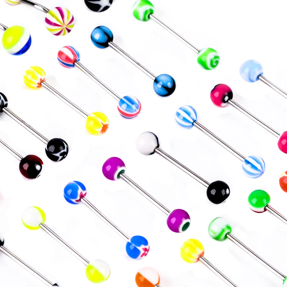 110pcs Stainless Steel Acrylic Body Piercing Tongue Bar Lip Nose Hoop Septum Ear Ring Belly Button Body Piercing Jewelry