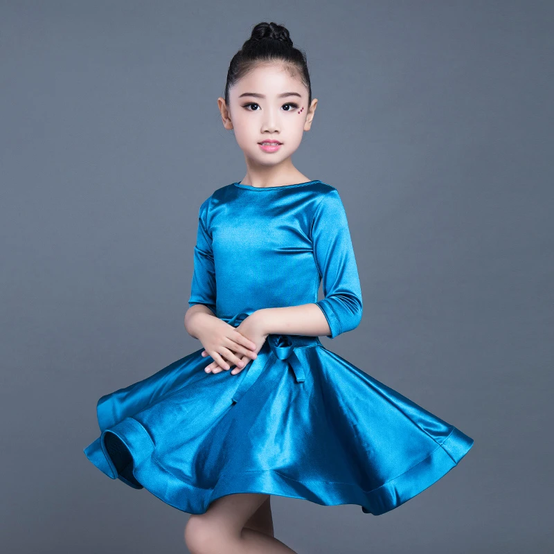 Latin Dance Dress Girls Children Bright Satin Professional Ballroom Practice Wear For Kids Stage Performance Outfits DL3191 |