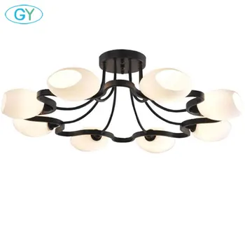 

American Iron Ceiling chandelier modern European bedroom living room lamp restaurant 4/6/8/10 circulars milky lampshade lustres