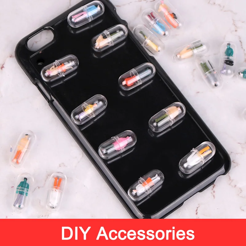 

10 Pcs Transparent Capsule Shell Pill Container Figurines DIY Accessories for Mobile Phone Cover @M23