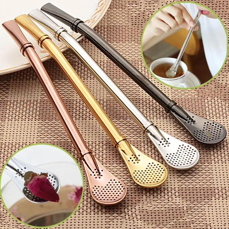 Eco-Friendly Stainless Steel Spoon Straws Tea Strainer Shaker Coffee Filter Spoons Tableware HTQ99 |