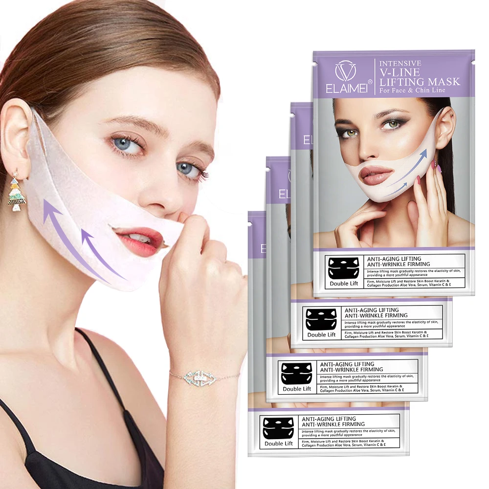 

ELAIMEI Lifting Face Masks V Shape Face Slim Chin Check Neck 4Pcs Lift Peel-off Mask Slimming Bandage Shaper Skin Care TSLM1