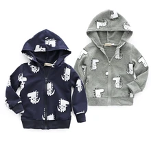 Куртка с капюшоном на молнии для маленьких мальчиков с рисунком динозавра; сезон осень-весна; хлопковые толстовки; пальто; детская одежда