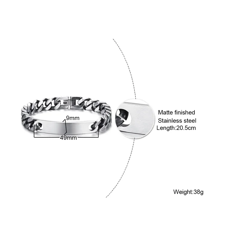 Индивидуальные гравировальные унисекс из нержавеющей стали матовые готовые простые панцирные цепи идентификация ID браслеты Ретро серый