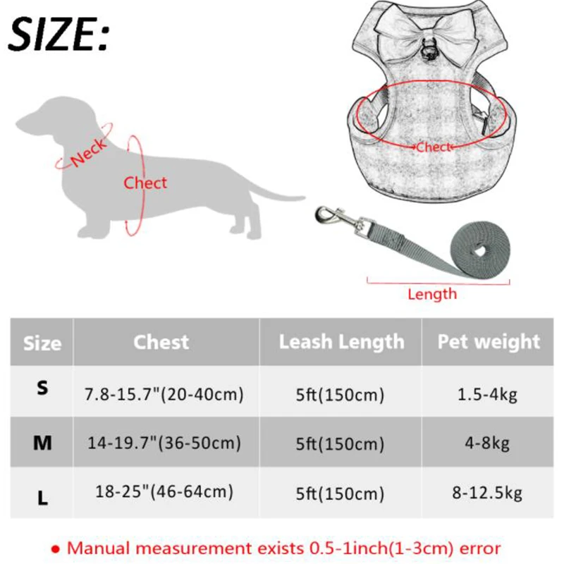 Нейлоновый жилет для маленьких собак, поводок для прогулок, поводок для кошек, плед, вредность с бантом, маленький средний питомец, плюшевые продукты для чихуахуа
