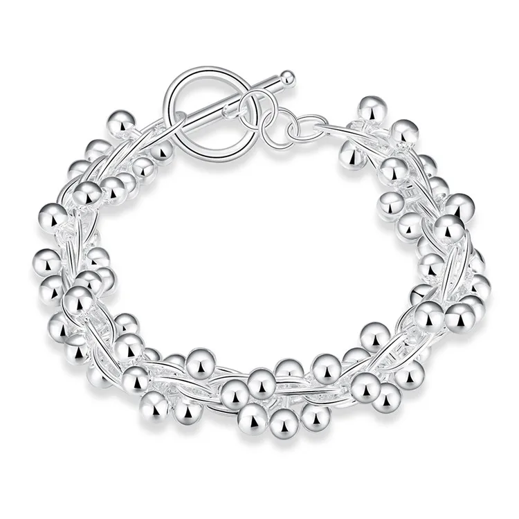 Женский браслет с бусинами и звеньями серебро 925 пробы|bracelets for|chain link braceletbracelets for