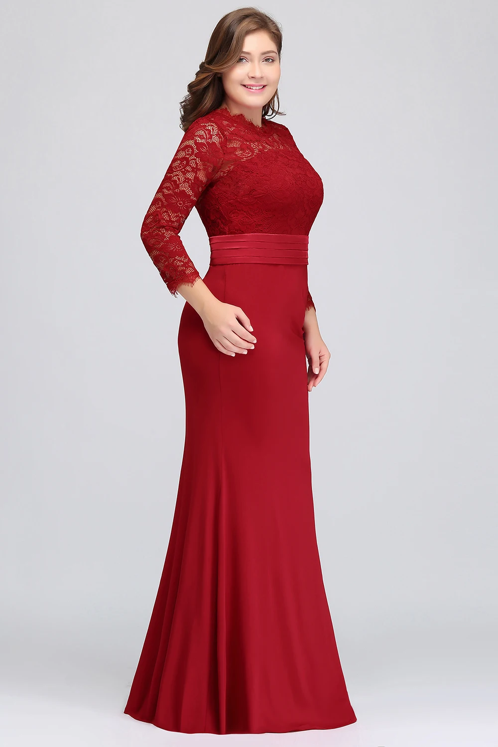 Xunbei Русалка вечернее платье Элегантный бордовый с длинным рукавом формальное платье Кружева Аппликация robe de soiree