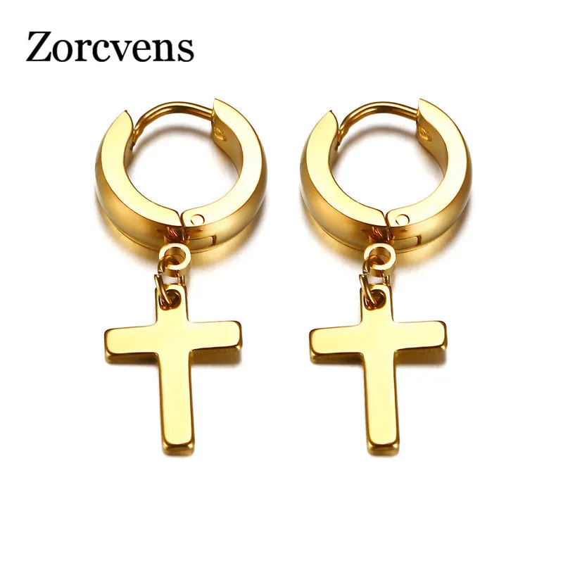 

ZORCVENS Cross Earrings for Women Men Gold Color Stainless Steel Men's Drop Earrings Religious Jewelry