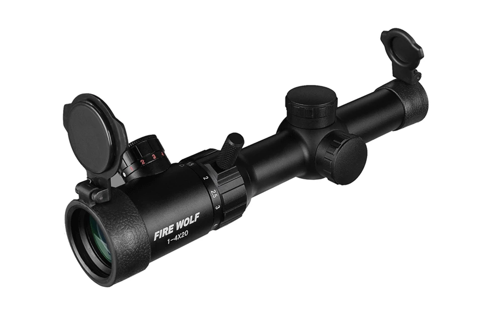 Rifle de ar Fogo Lobo Rifle Escopo Verde Vermelho Iluminado Riflescope Range Finder Retículo Scope Visão Óptica Caça 1-4x20 10 Lunetas Riflescopes