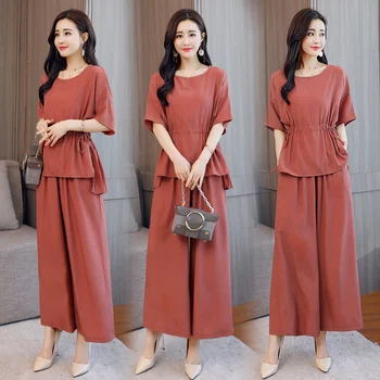 

Plus Size 4xl Wide Leg Two Piece Set Top And Pants Batwing Sleeve Tracksuit Women Palazzo Pants Women Two Piece Outfits
